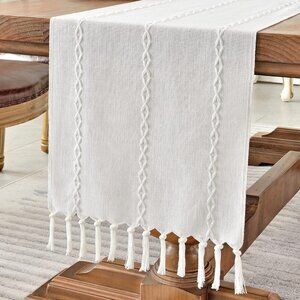 Rustic Linen Table Runner Farmhouse Style Table Runners 72 inches Long Embroider